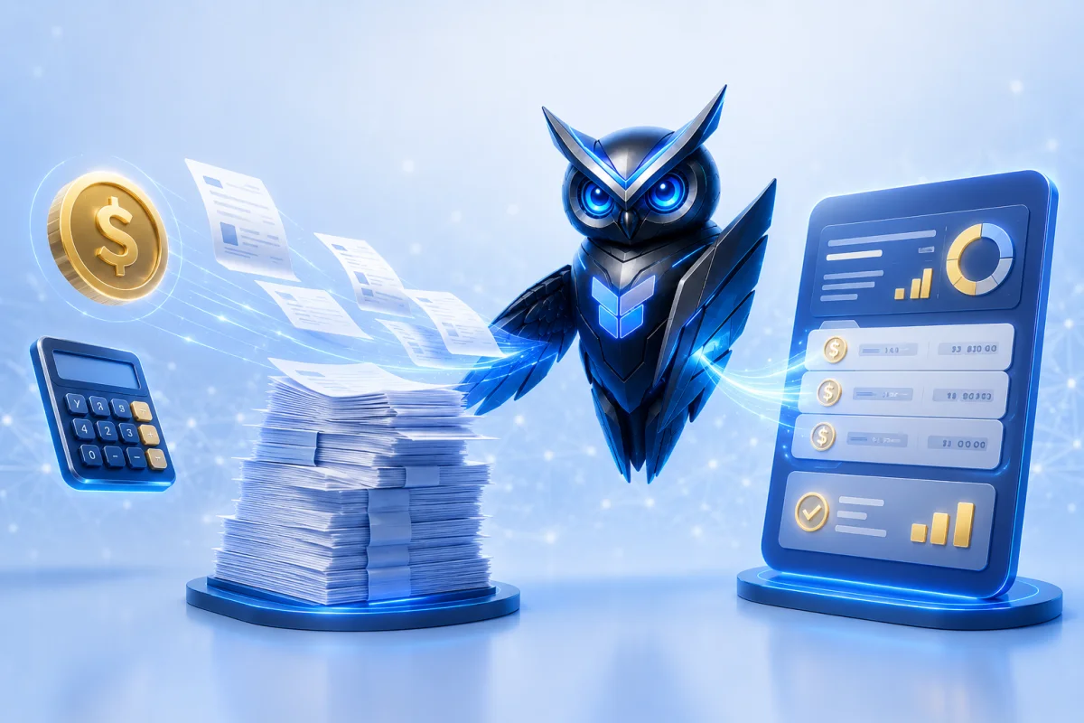 Ilustrasi layanan AI Finance Automation oleh Ventera AI — solusi AI automation untuk bisnis Indonesia